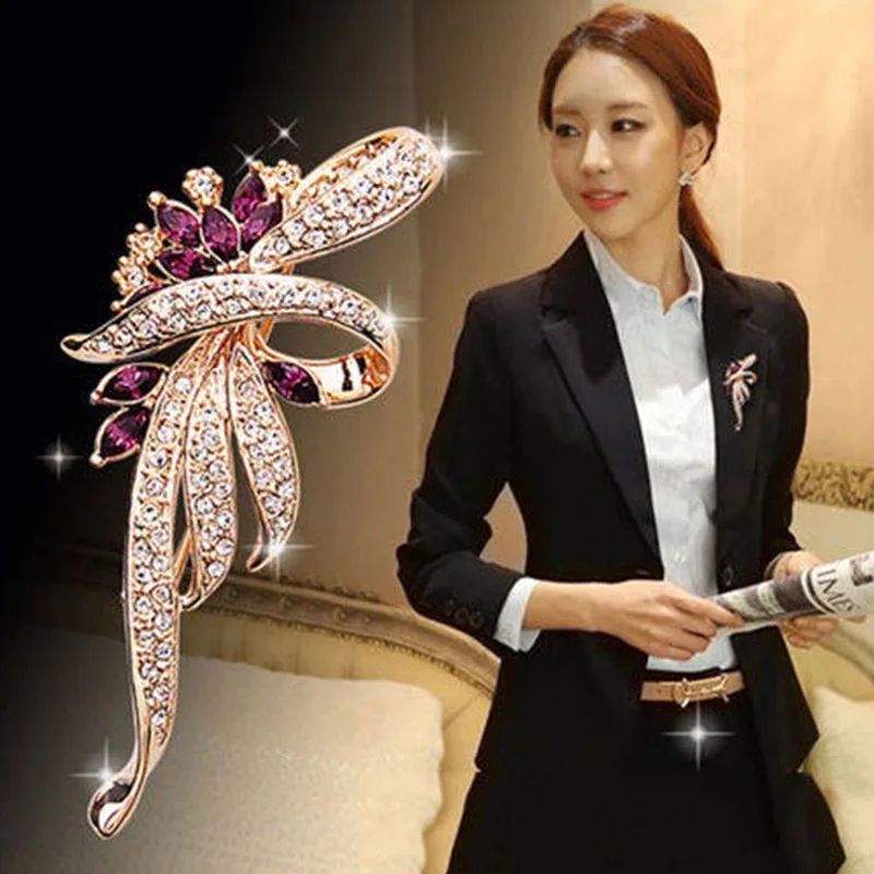 Broche Fleur Cristal Strass – Bijou Élégant & Scintillant – Parfait Pour Mariage, Soirée, Bureau – Cadeau Femme & Fille