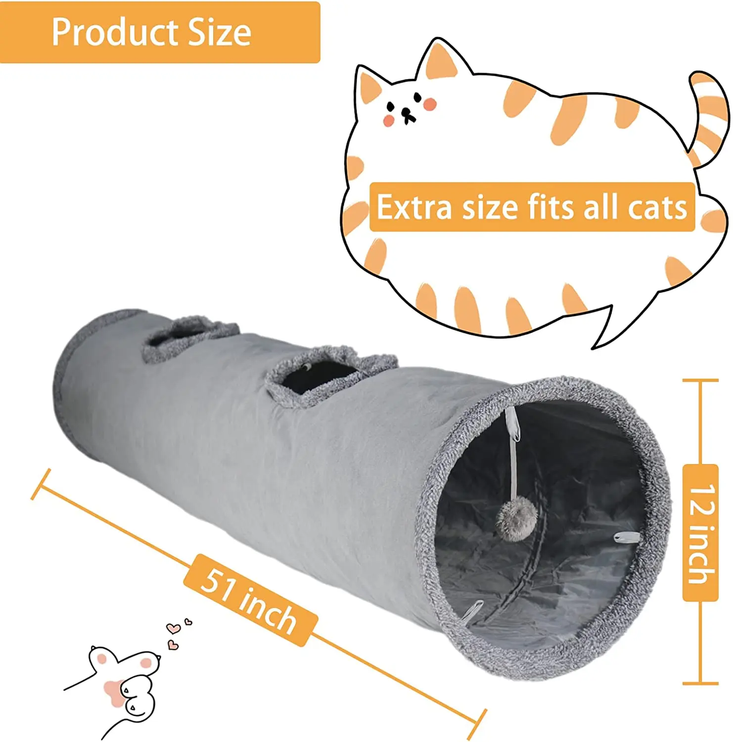 Foldable Big Cat Tunnel Track with Peepholes Bubble Ball