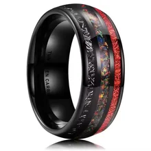 Hot sale Jewelry 8mm Opal inlay Black Tungsten Ring Men rings Women Engagement Wedding Band rings comfort fit