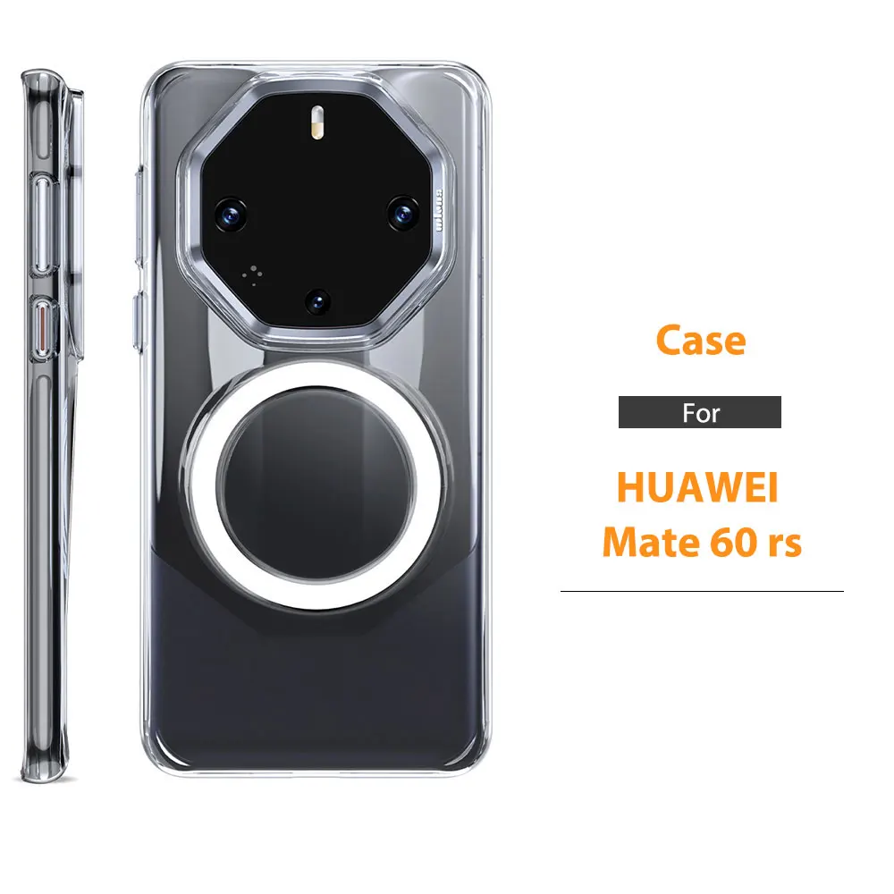 Funda clara para Huawei Mate 60 Rs, películas de lente Ultimate, protector de cámara, anillo magnético, teléfono transparente, PC duro, bolsa de aire WLS80 WLONS  