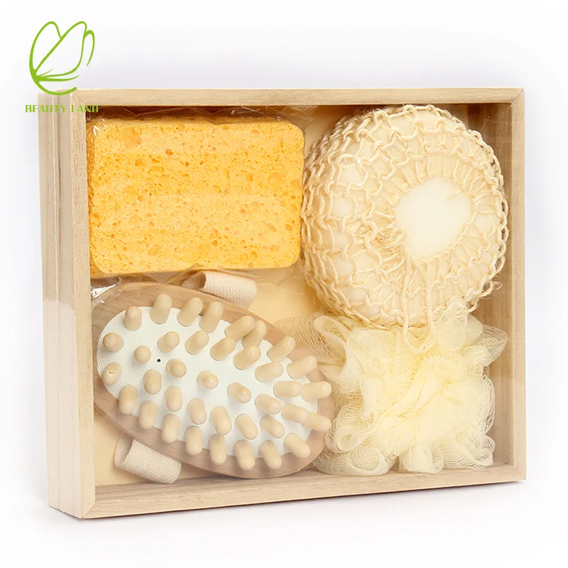 Caja De Spa De Madera Natural,Juego De Regalo Para El Cuerpo Del  Baño,Cepillo De Esponja,Juego De Baño,Nuevo Diseño - Buy Spa Conjunto Caja  De Cuerpo Baño Set De Regalo,Esponja Cepillo De Baño,Nuevo