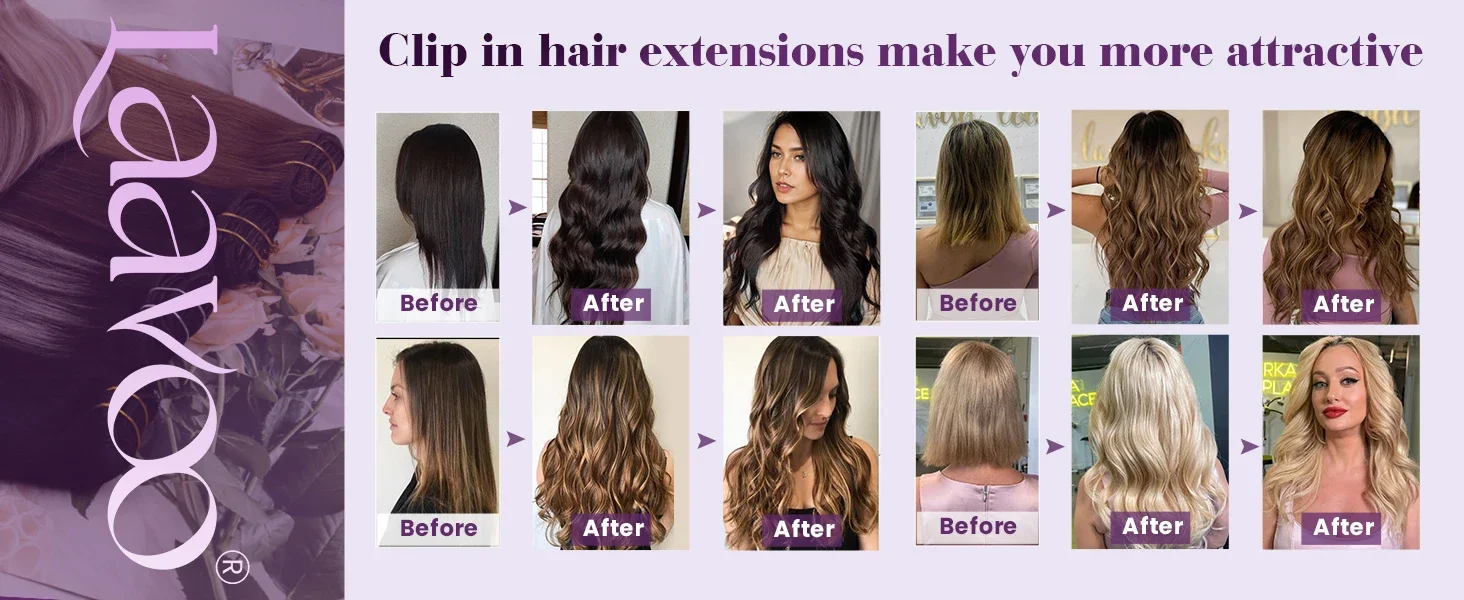 LaaVoo Clip-in-Haarverlängerungen für Frauen, 30,5–55,9 cm, 7-teilig, Highlight-Blond, 100 % echtes brasilianisches Haar, Clip-in-Extensions, 80 G/105 G_voghion.com