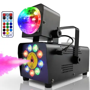 500W Fog Machine with 9 LED Lights and Disco Ball Lights Remote Control Smoke Machine for Wedding Halloween Party Stage Effect