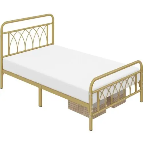 2023 New Design Golden Metal Bed Double King Size Metal Tube Slat Buy Metal Bed,Queen Size