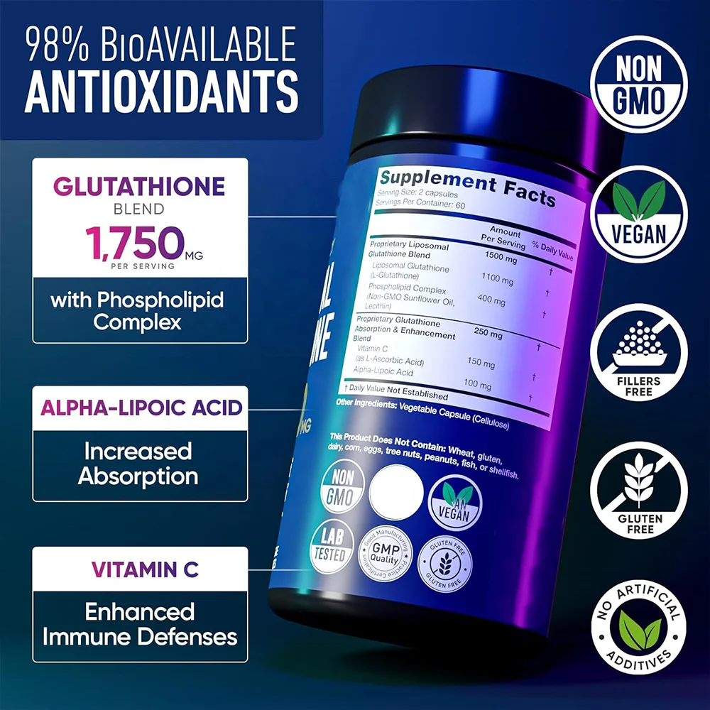Liposomal Glutathione Supplement 1750MG Pure Glutathione Liposomal With  Vitamin C Phospholipid Antioxidant Complex
