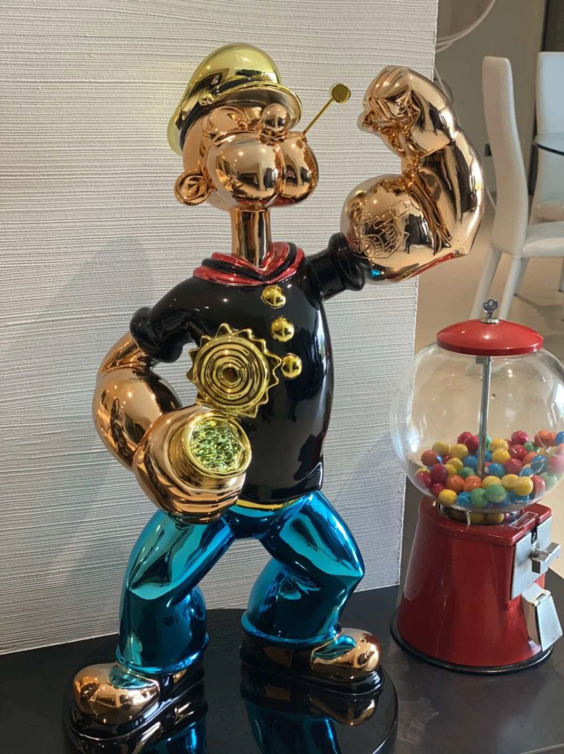 High Quality Custom Electroplating Plating Popeye Sculpture 4FT 5FT 150CM Fiberglass Popeye Status Sculpture