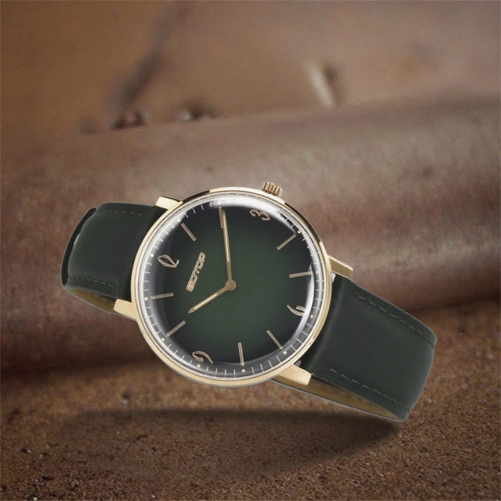 Leopard Eye Dial Gradient Genuine Leather Strap Vintage Mens Quartz Watch