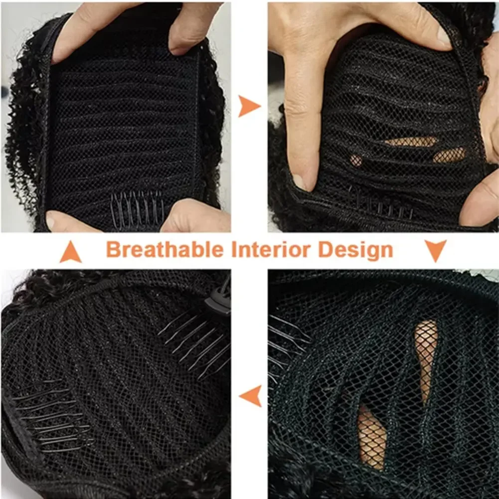 Kroppsvågigt äkta hår med dragsko och hästsvans, chip-in hårförlängningar för kvinnor, 61 cm_voghion.com