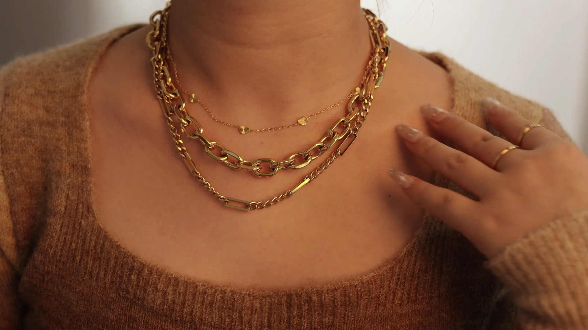 Stylish Vintage Stainless Steel Jewelry Sets Chunky Link Chain 18k Gold