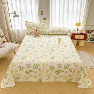 Wholesale 100% Cotton Printed Bedsheet Bedding Set New Design with Plain Style Pillowcase King & Queen Sizes for Home Bedroom
