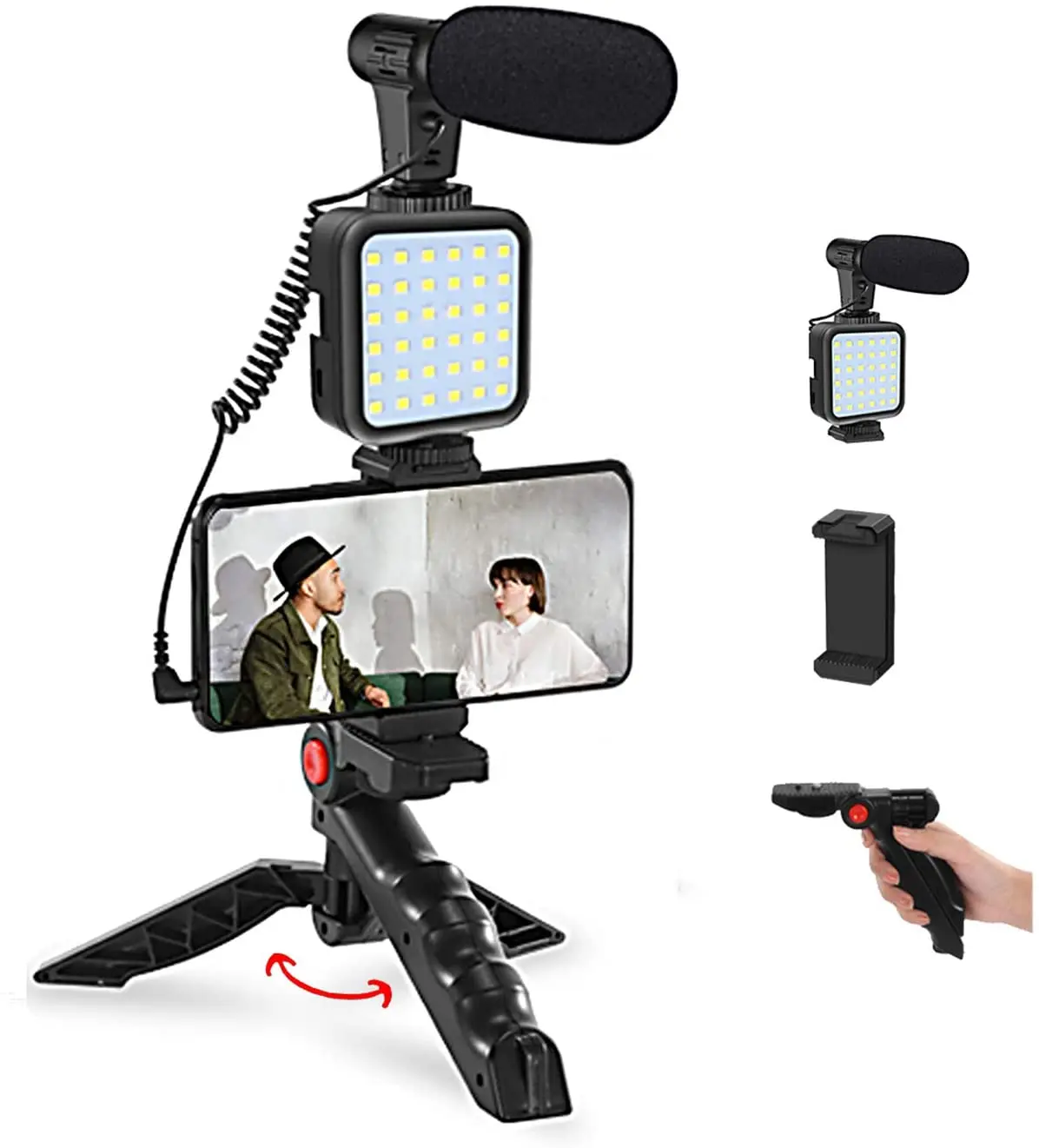 Smartphone Camera Video Microphone Vlogging Kit with microphone mini led light and tripod