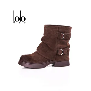 Women's Retro Midsole Boots with Warm and Fashionable Leather Surface, Rubber Outsole, Thick Heel, Fashionable Women's Shoes