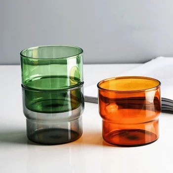 56H Eco-friendly Lead-free Stackable Mug Water Cup Borosilicate Glass Cup Household Color Glass Coffee Cup