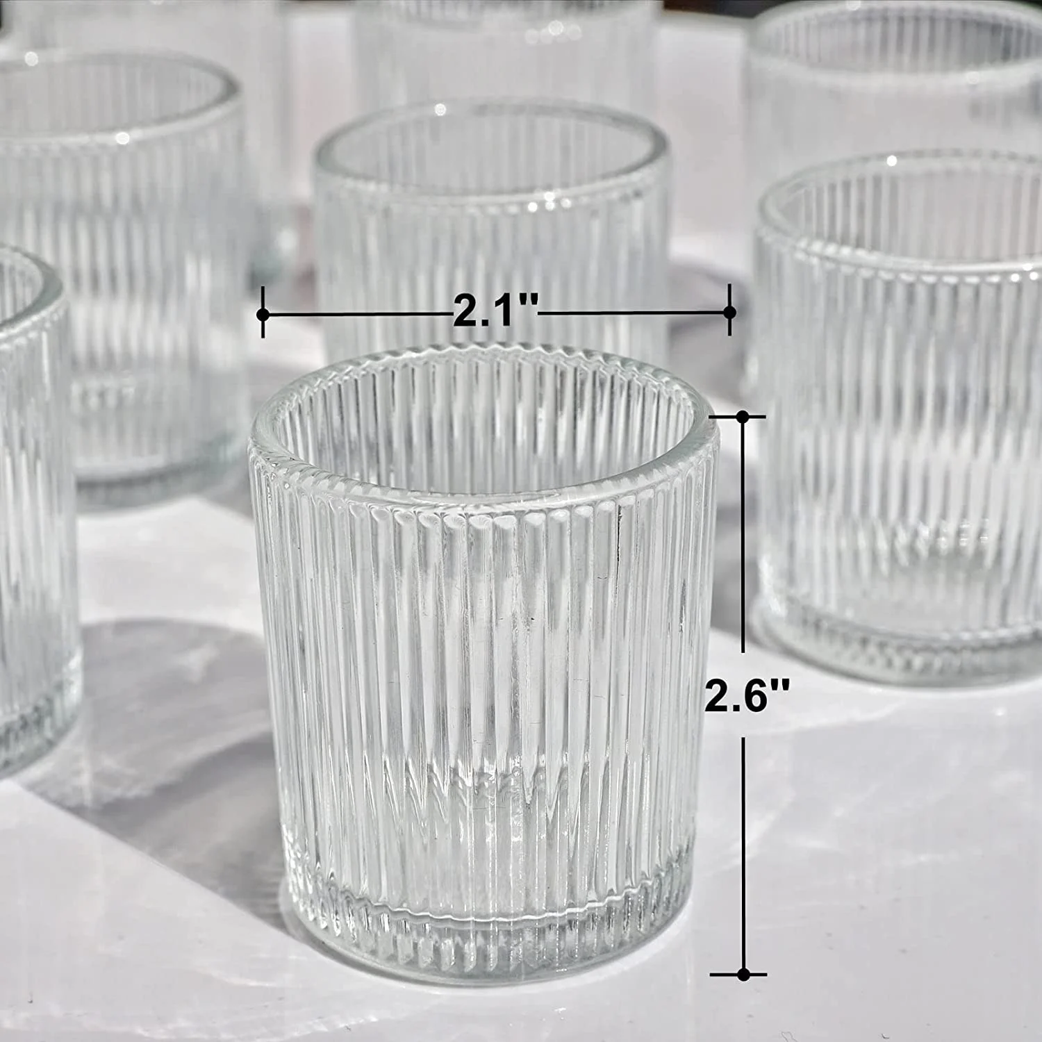 3 Ounce Retro Small Cylinder Vertical Stripe Ribbed Glass Candle Holder Votive Wax Jar for Tealight