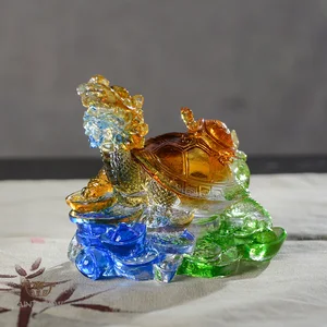 Colored Glazed Liuli Fengshui Dragon Turtle Mother and Son Tortoise Feng Shui Decoration Wholesale