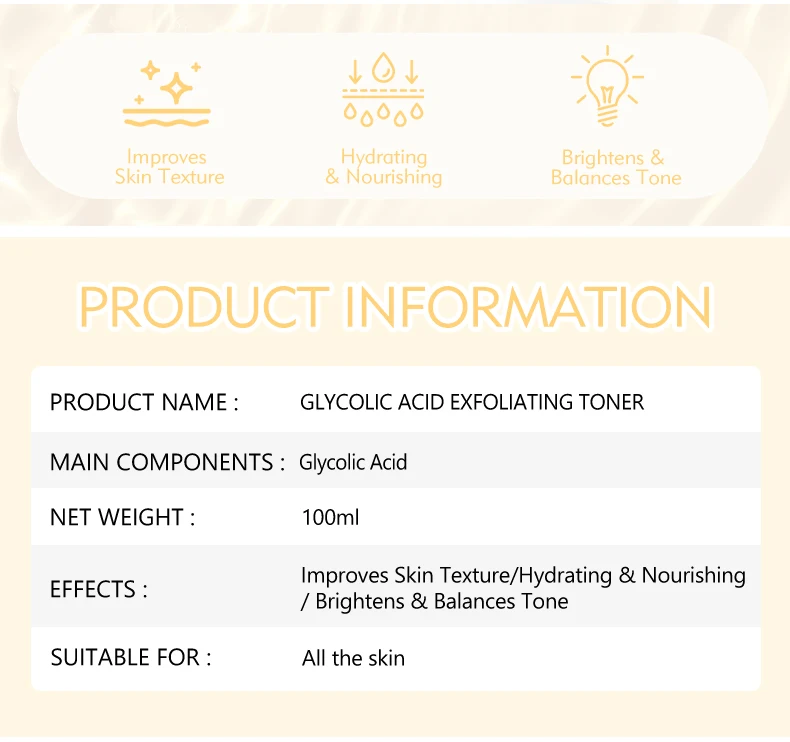 Glycolic Acid Toner Face Brightening Pore Shrinking Reduce Fine Lines Dead Skin Exfoliating Skin Toner (New)