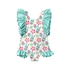 White Green Bunny Floral Print Romper