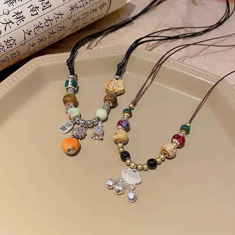 Chinese Style Retro Simple Temptament Longevity Lock Stainless Steel  Fashion Jewelry Necklace For Women Gold Plated for Wedding