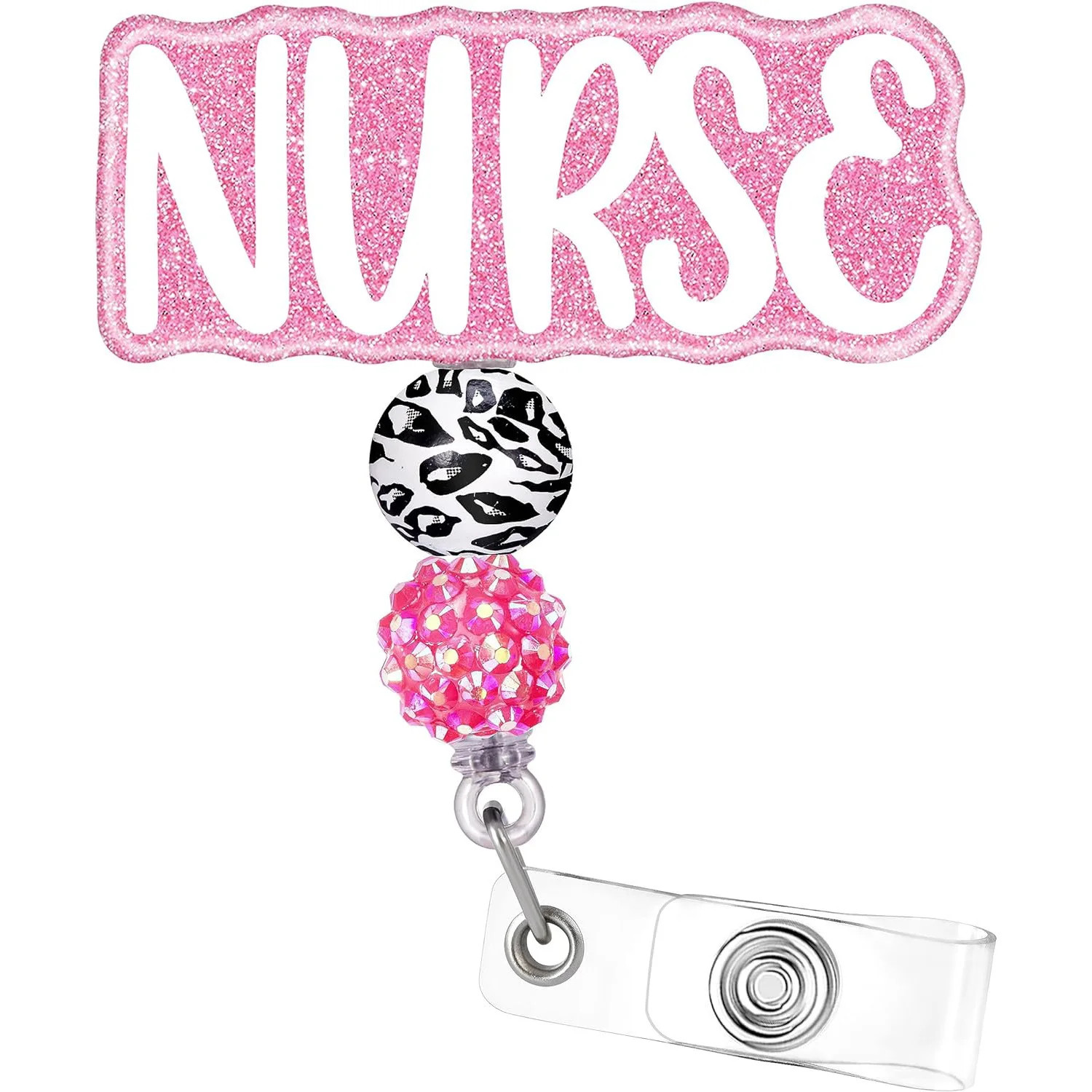 Funny Pharmacy Nurse Badge Reel - Silver Glitter Retractable ID Holder With Alligator Clip | Gift For Medical Workers, Doctors, Teachers