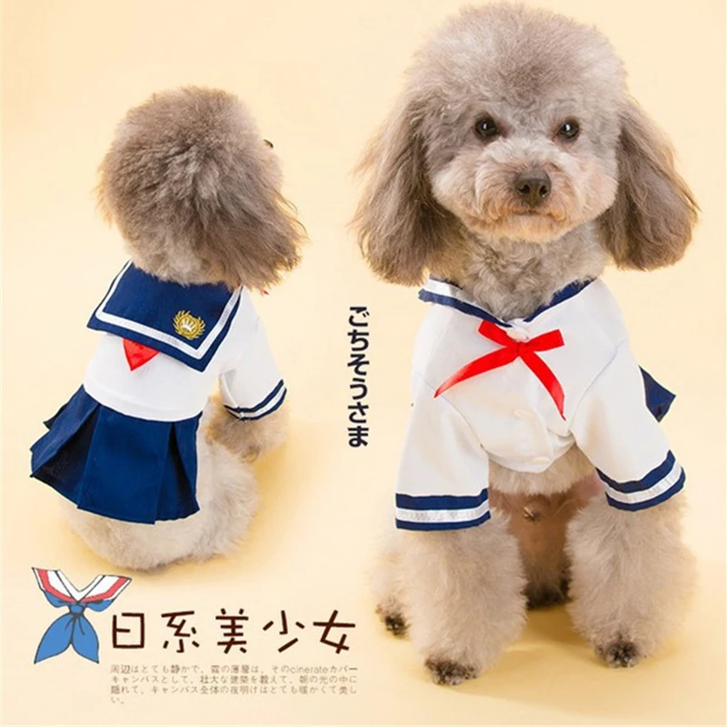 Cute Japanese Style Pet JK Uniform Cat Cosplay Costumes Winter Sailor Uniform for Dogs and Cats Thin Princess Skirt Blouse