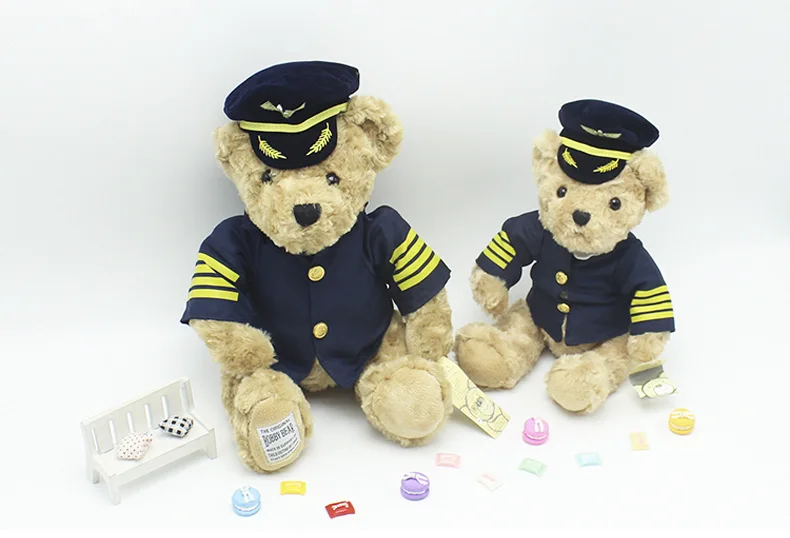 Plush Police And Flight Attendant Teddy Bear With Uniform New Soft