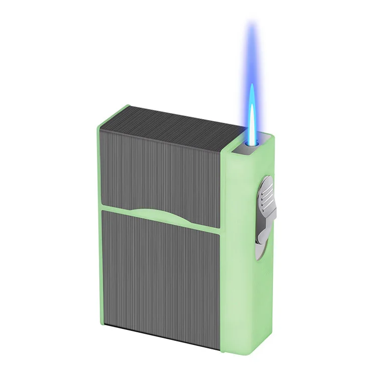 AIRO 2023 New Luminous Cigarette Case Gas Metal Blue Flame Cigarette Case With Lighter