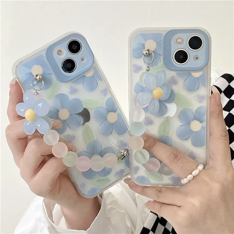 Cute Small Fresh Flower Phone case for iphone 13 12 11 Pro Max with Bracelet Chain Cute Small Fresh Flower Phone case for iphone 13 12 11 Pro Max with Bracelet Chain