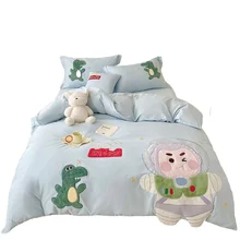 Cartoon Four-Piece Set Cute Children's Sheet Pillowcase & Duvet Cover Washed Quilt Set at Wholesale Price