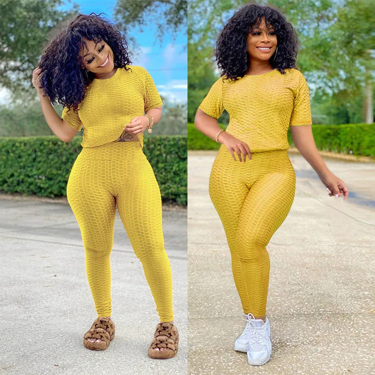 New Arrivals High Quality Women Fashion Clothing 2021 Spring Bodycon Two Piece Set Solid Color 2 Piece Set