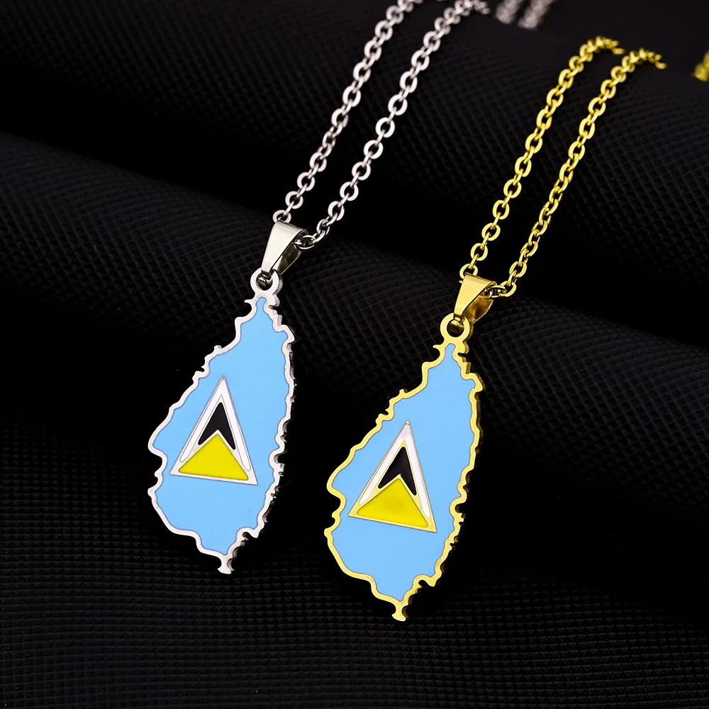 Saint Lucia Chain Lucia Necklace Trendy Saint Lucia Map Flag