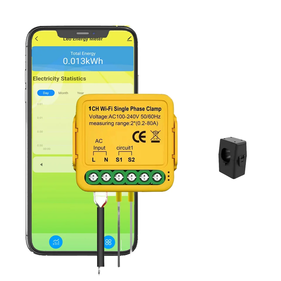 Smart Energy Meter TY Power Consumption Monitor With 2 80A CT Clamp Electricity Statistics Current Transformer Electricity Usage For Detecting Solar Photovoltaic Power Generation - View #7