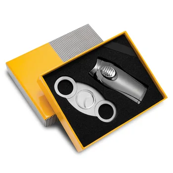 CIGARLOONG Stainless Steel Sharp Cigar Cutter Professional Tool, Windproof Lighter Cigar Accessory Set