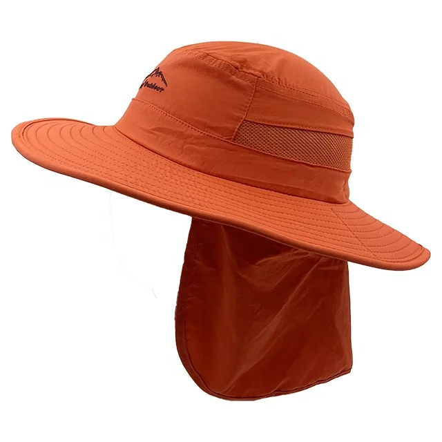 RTS High Quality Outdoor Camping Fishing Orange Bucket Hat UV protection  Neck Shade Flap Hat Cap with String Quick Dry Sun Hat