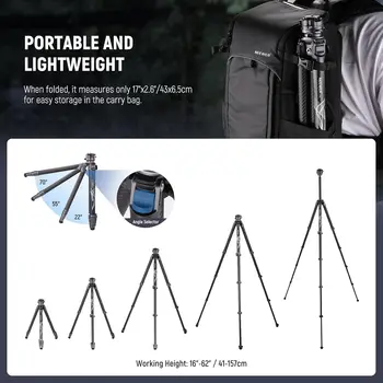 NEEWER LITETRIP LT32 62" Travel Tripod Carbon Fiber with 15 Leveling 360 Panorama Head, Detachable Center Axis, Fast Flip detail image