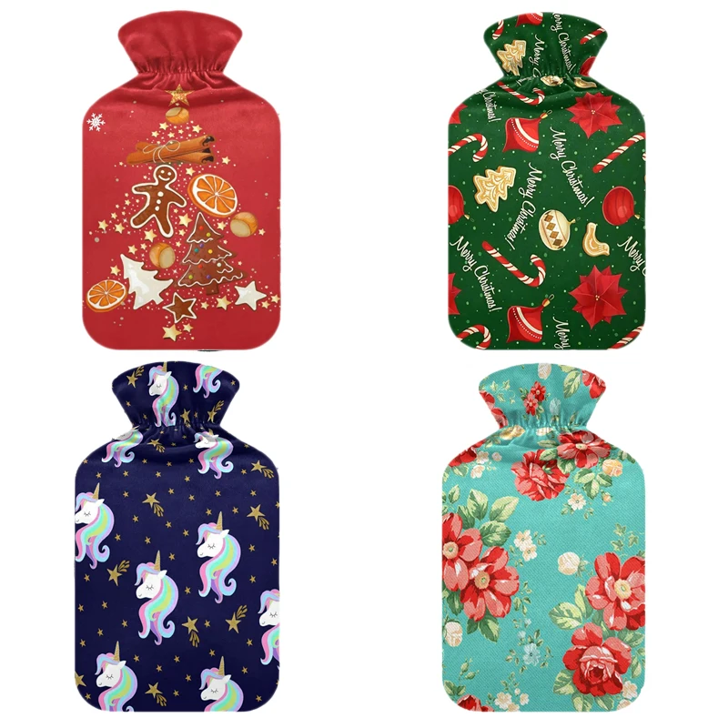 manufacturer reusable factory price 2000ml rubber pvc christmas warmer hot water bag bottle fleece cover