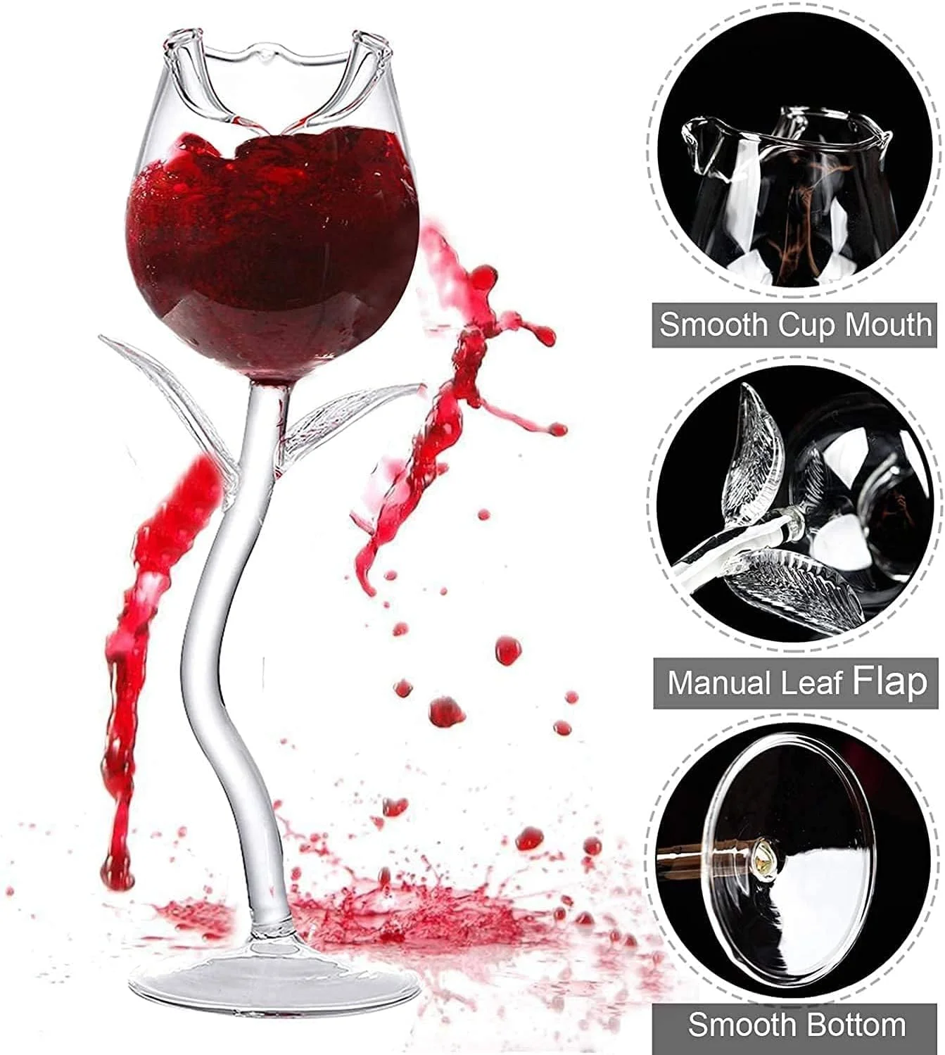 Custom Rose Flower Shape Wine Glass Red Wine Goblet Wine Cocktail Glasses for Drinking