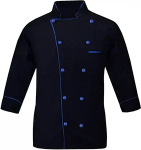 High Quality Long Sleeve Custom logo Unisex Cooking Restaurant Hotel Kitchen Wear Waiter Black Jacket Chef Uniform Custom