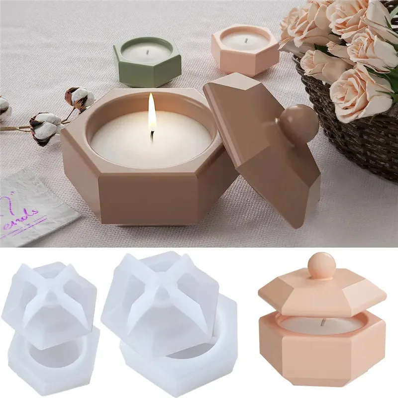 Y1067 New Design Hexagonal Cement Candle Silidone Mold DIY Hexagon Jar Wax Holder Silicone Mold