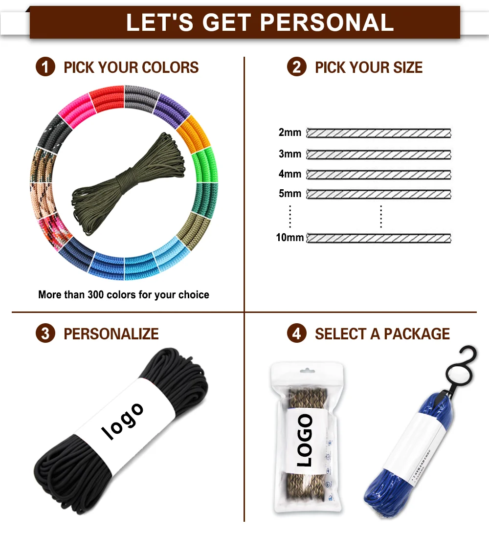 High Quality Customized Braid 9 Strand Survival Paracord 2mm 3mm 4mm