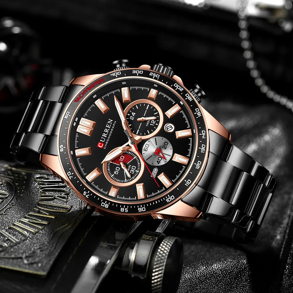 CURREN 8418. Orologio al quarzo da uomo con cinturino in acciaio inox