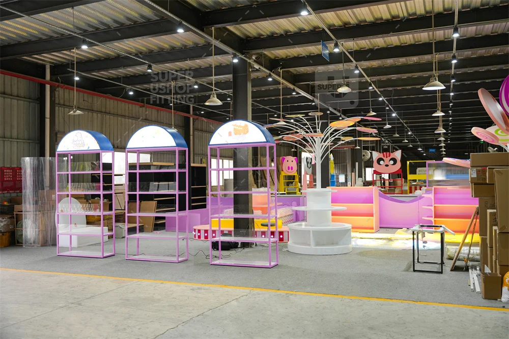 Candy Shop Decor Candy Retail Display Door Shape Lollipop Sugar Display Rack Led Light Colorful Candy Display Shelves