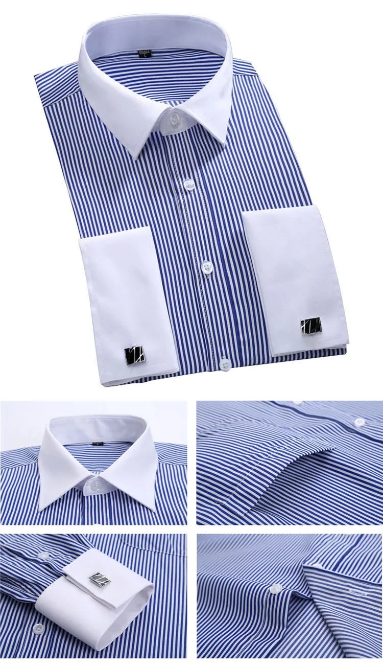 Business-Büro-Cardigan, Jacquard-Revers, Streifen, Twill-gewebte Langarm-Kleiderhemden für Herren mit Knöpfen651_voghion.com