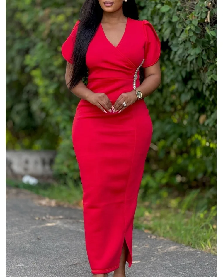 Summer V Neck Short Sleeve Bodycon Pencil Dresses for Women Elegant Office Work Sundress Birthday Slim African Robe Dress Summer V Neck Short Sleeve Bodycon Pencil Dresses for Women Elegant Office Work Sundress Birthday Slim African Robe Dress