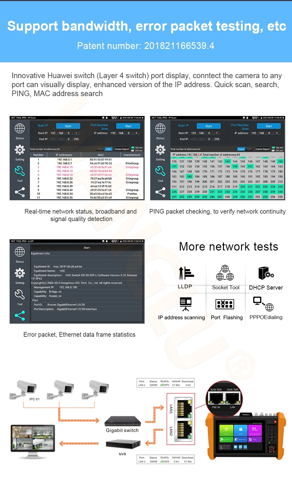 New Android system 8K H.265 IP AHD TVI CVI SDI IP CVBS All in one WIFI camera cable POE tester