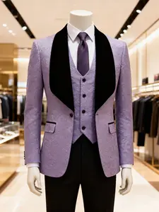 Wedding Three-piece Single Breasted Tuxedo Men's Suit European American New Business Casual School Groom Dress Beaded Zipper