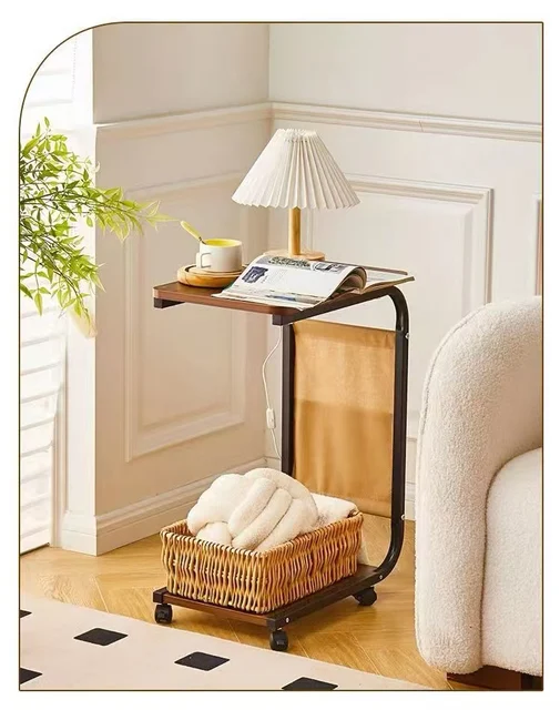 Modern Simple Design Foldable Iron & Bamboo Wooden Mobile Coffee Computer Desk for Home & Hotel Use Living Room Furniture
