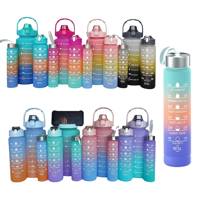 3 In 1 Set Gradient plastic outdoor sports 3in1 water bottles 3 piece set water cup Water Bottles For Camping