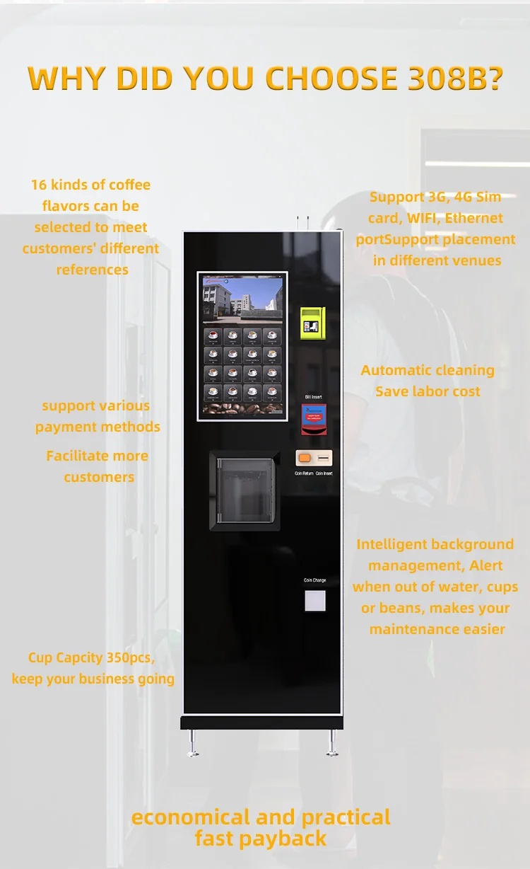 Credit Card Cash Operated Fully Automatic Espresso Freshly Brewed