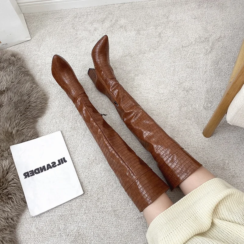 Botas De Tacón Alto Para Mujer,Zapatos De Tacón Grueso De Diseñador,Botas  Largas De Cuero De Microfibra Por Encima De La Rodilla,2021 - Buy Mujer  2021 Mujer Botas De Tacón Alto,Tacón Grueso Zapatos