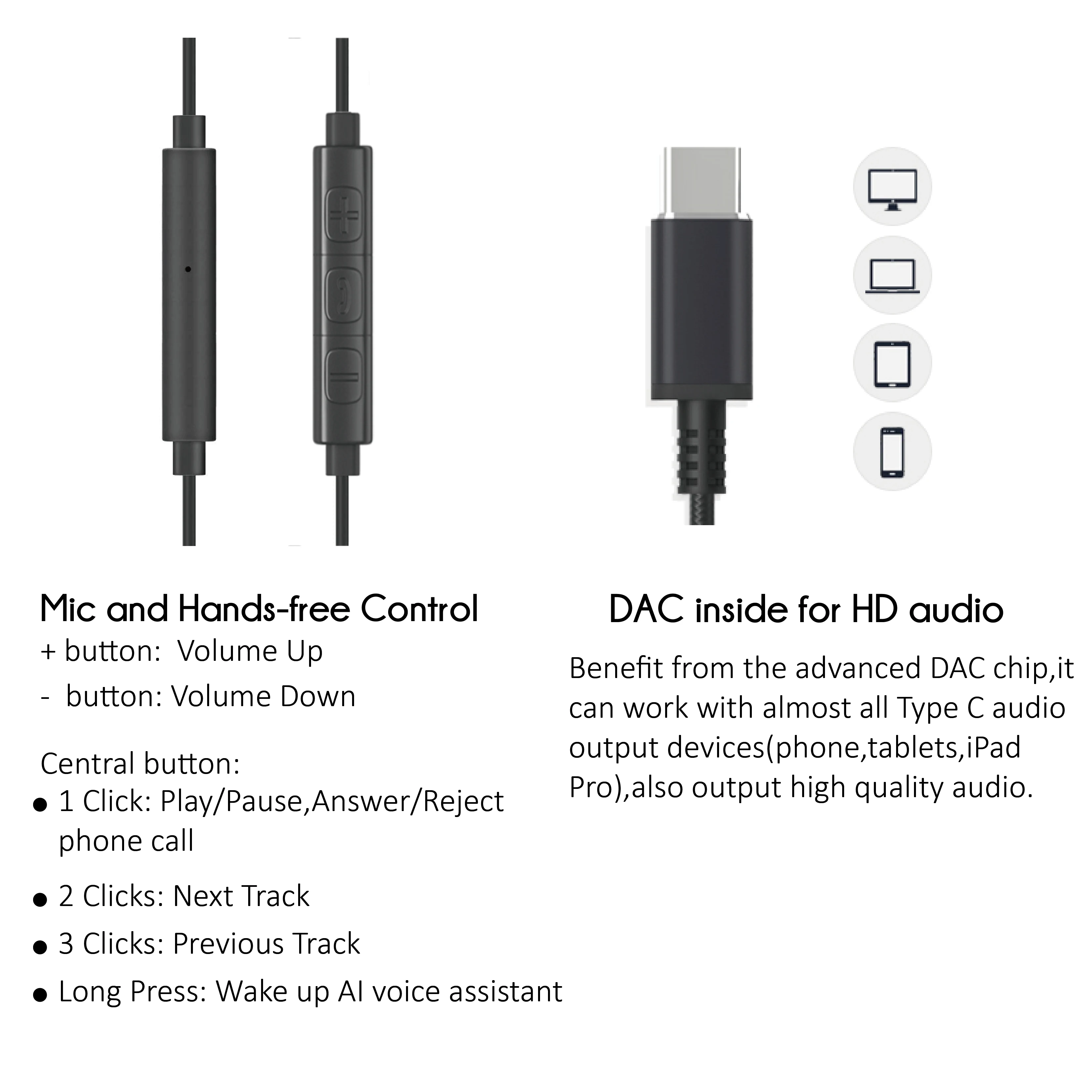 OEM USB-C DAC проводные наушники цифровая стереогарнитура типа c с микрофоном для Xiaomi